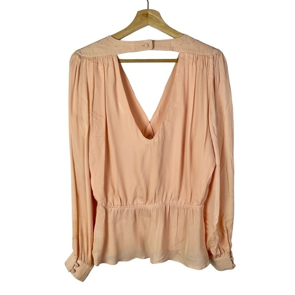 Parker Peach Orange Silk Wrap Front Peplum Long Sleeve S - Picture 2 of 6